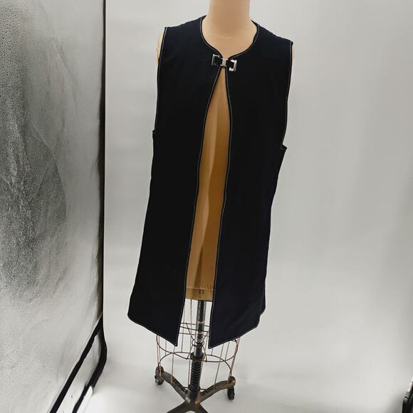 ZARA LONG dark blue vest open clasp contrast stitch long lined vest open front - Picture 4 of 12